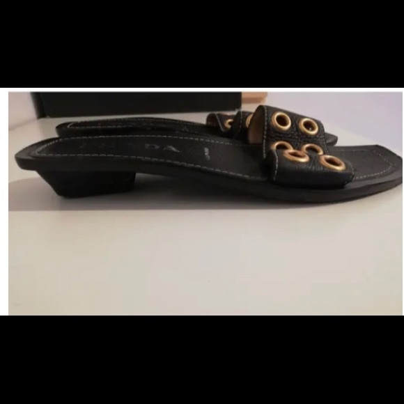 Prada Eyelet Black Leather Sandals - Picture 1 of 2